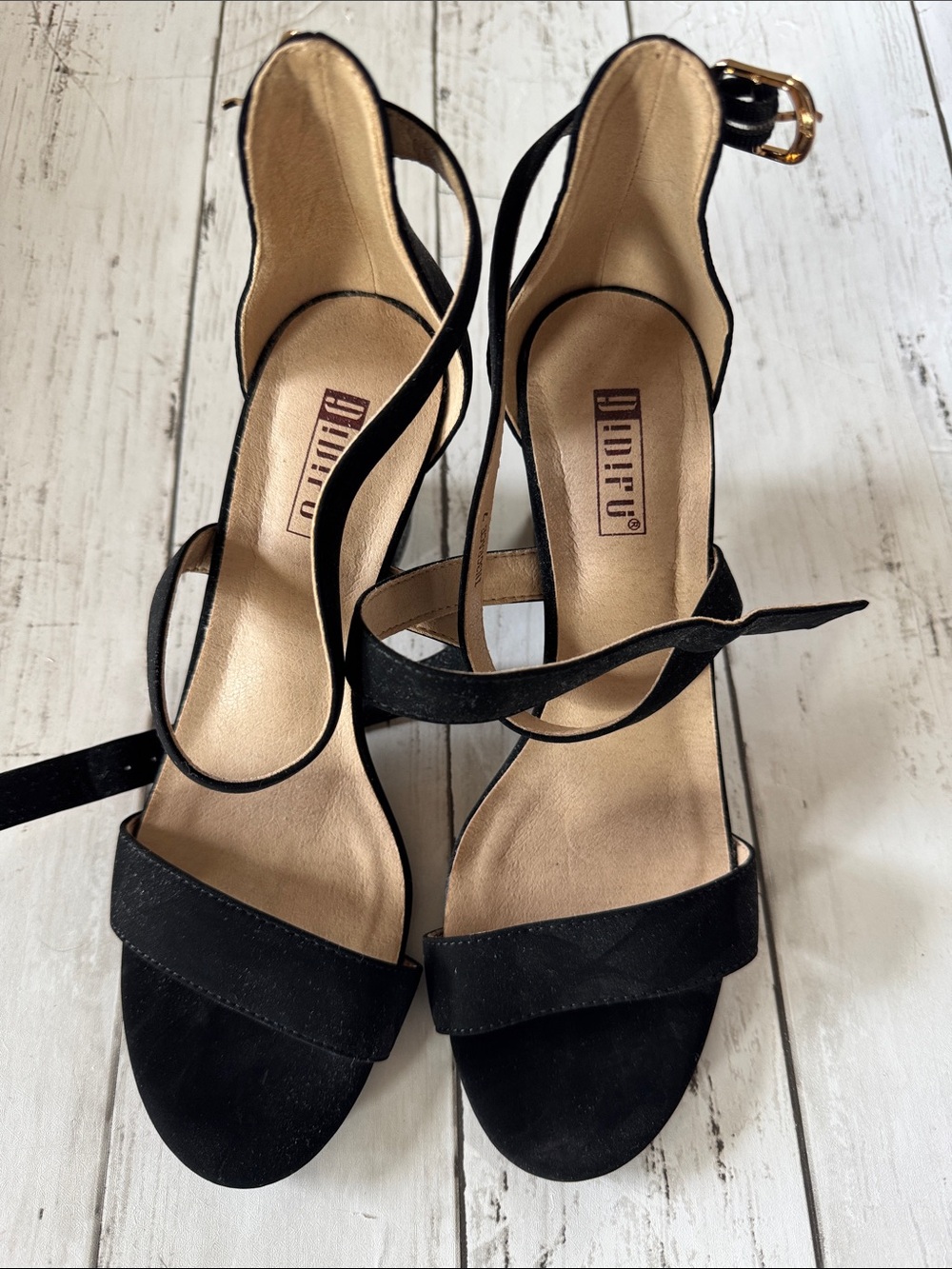 Black Strappy Ankle-Wrap Heeled Sandals